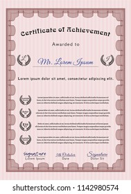 Red Certificate of achievement template. Elegant design. Easy to print. Vector illustration. 