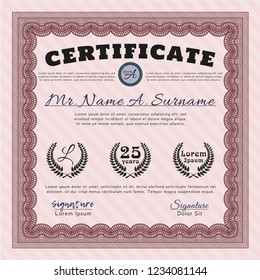 Red Certificate of achievement template. Elegant design. Vector illustration. Easy to print. 