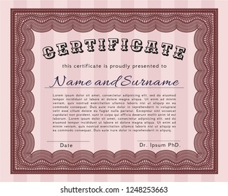Red Certificate of achievement template. Elegant design. Vector illustration. Complex background. 