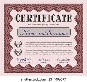 Red Certificate of achievement template. Elegant design. With guilloche pattern and background. Customizable, Easy to edit and change colors. 