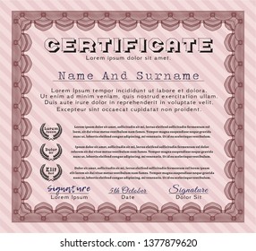 Red Certificate of achievement template. Elegant design. With guilloche pattern and background. Customizable, Easy to edit and change colors. 