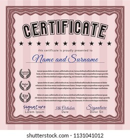 Red Certificate of achievement template. Excellent design. Vector illustration. With complex background. 