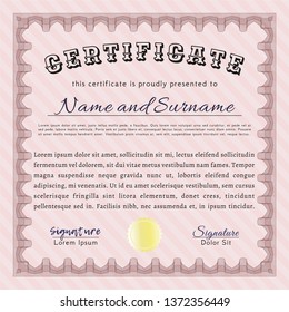 Red Certificate of achievement template. Good design. Vector illustration. With great quality guilloche pattern. 