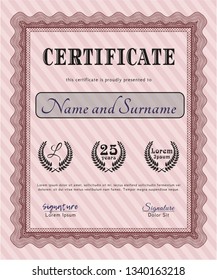 Red Certificate of achievement template. With great quality guilloche pattern. Customizable, Easy to edit and change colors. Sophisticated design. 