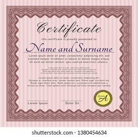 Red Certificate of achievement template. With great quality guilloche pattern. Customizable, Easy to edit and change colors. Sophisticated design. 