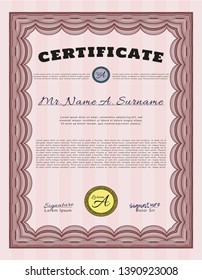 Red Certificate of achievement template. With great quality guilloche pattern. Customizable, Easy to edit and change colors. Perfect design. 