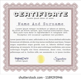 Red Certificate of achievement template. With guilloche pattern. Money design. Customizable, Easy to edit and change colors. 