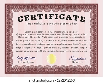 Red Certificate of achievement template. With guilloche pattern and background. Beauty design. Detailed. 