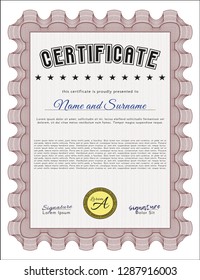 Red Certificate of achievement template. With guilloche pattern. Money style design. Detailed. 