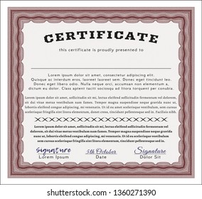 Red Certificate of achievement template. With guilloche pattern. Vector illustration. Sophisticated design. 
