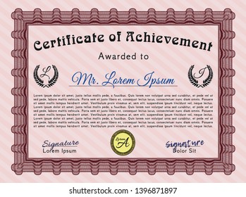 Red Certificate of achievement template. With guilloche pattern and background. Customizable, Easy to edit and change colors. Superior design. 