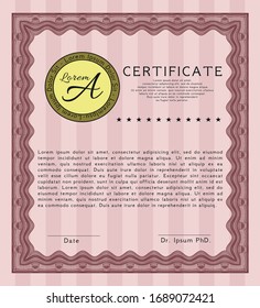Red Certificate of achievement template. With guilloche pattern and background. Detailed. Retro design. 