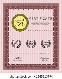 Red Certificate of achievement template. With linear background. Cordial design. Customizable, Easy to edit and change colors. 