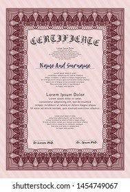 Red Certificate of achievement template. With linear background. Customizable, Easy to edit and change colors. Retro design. 