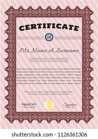 Red Certificate of achievement template. Lovely design. Vector illustration. Complex background. 
