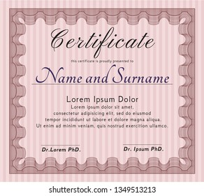 Red Certificate of achievement template. Modern design. Detailed. With guilloche pattern and background. 