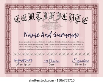 Red Certificate of achievement template. Modern design. Vector illustration. Easy to print. 