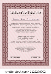 Red Certificate of achievement template. Money Pattern design. Vector illustration. Easy to print. 