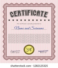 Red Certificate of achievement template. Money Pattern. With linear background. Detailed. 