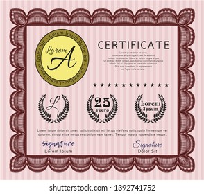 Red Certificate of achievement template. Money style design. With linear background. Vector illustration. 