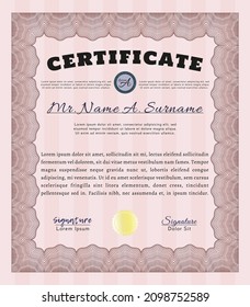 Red Certificate of achievement template.  Money Pattern design.    