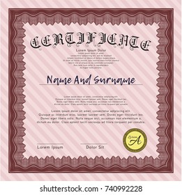 Red Certificate of achievement template. Money design. Customizable, Easy to edit and change colors. With complex linear background. 