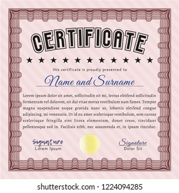 Red Certificate of achievement template. Nice design. With complex background. Vector illustration. 