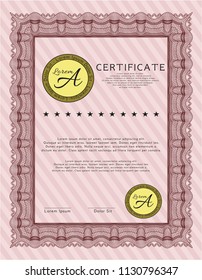 Red Certificate of achievement template. Perfect design. Printer friendly. Detailed. 