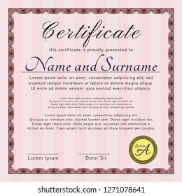 Red Certificate of achievement template. Perfect design. Vector illustration. With linear background. 