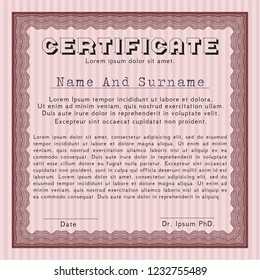 Red Certificate of achievement template. Printer friendly. Money Pattern design. Vector illustration. 