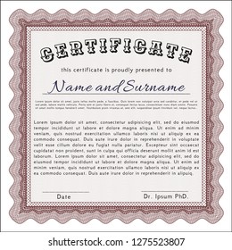 Red Certificate of achievement template. Printer friendly. Vector illustration. Superior design. 