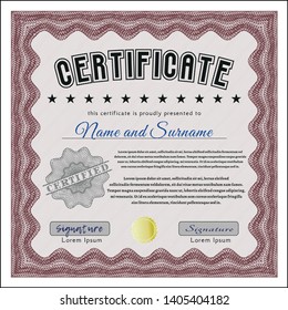 Red Certificate of achievement template. Printer friendly. Vector illustration. Artistry design. 