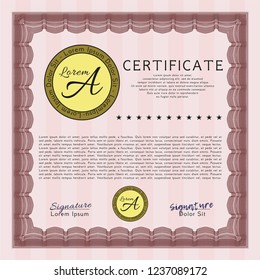 Red Certificate of achievement template. With quality background. Superior design. Detailed. 