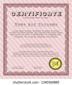 Red Certificate of achievement template. With quality background. Vector illustration. Elegant design. 
