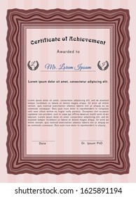 Red Certificate of achievement template. Retro design. With quality background. Customizable, Easy to edit and change colors. 