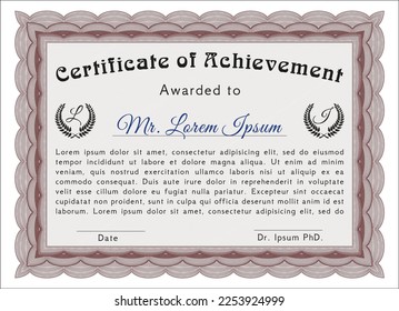 Red Certificate of achievement template.  Sophisticated design.  With background.   