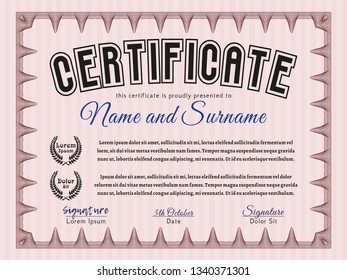Red Certificate of achievement template. Superior design. Vector illustration. Easy to print. 