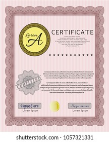 Red Certificate of achievement template. Vector illustration. Printer friendly. Superior design. 