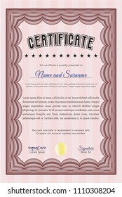 Red Certificate of achievement template. Vector illustration. Complex background. Elegant design. 
