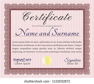 Red Certificate of achievement template. Vector illustration. With great quality guilloche pattern. Artistry design. 