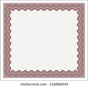 Red Certificate of achievement template. Vector illustration. With great quality guilloche pattern. Money style design. 