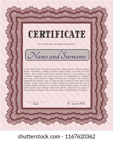 Red Certificate of achievement template. Vector illustration. With great quality guilloche pattern. Excellent design. 