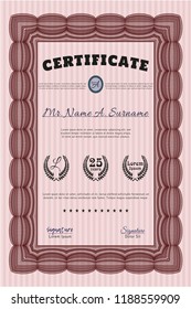Red Certificate of achievement template. Vector illustration. Printer friendly. Retro design. 