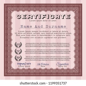 Red Certificate of achievement template. Vector illustration. Easy to print. Retro design. 