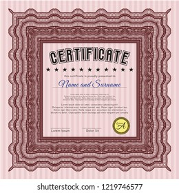 Red Certificate of achievement template. Vector illustration. Complex background. Sophisticated design. 