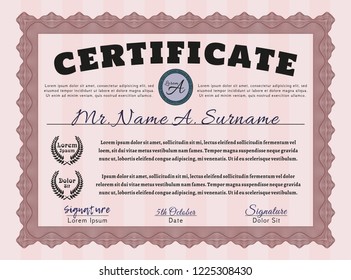 Red Certificate of achievement template. Vector illustration. Easy to print. Lovely design. 