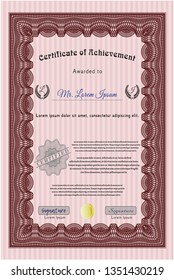 Red Certificate of achievement template. Vector illustration. Easy to print. Beauty design. 