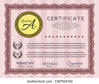 Red Certificate of achievement template. Vector illustration. With quality background. Good design. 
