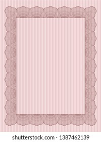Red Certificate of achievement template. Vector illustration. With guilloche pattern and background. Beauty design. 