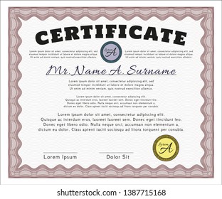 Red Certificate of achievement template. Vector illustration. With guilloche pattern. Artistry design. 